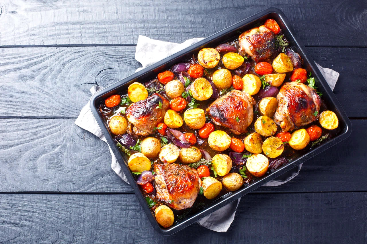 Crispy Maple-Chili Chicken with Roasted Veggies & Chickpeas